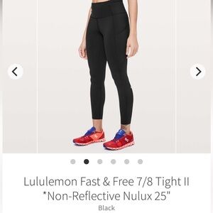 Lululemon Black Fast and Free 25” sz6